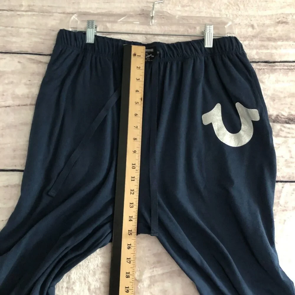 True Religion Loungewear Pants Mens M Blue Drawstring Logo Jogger Sweatpants